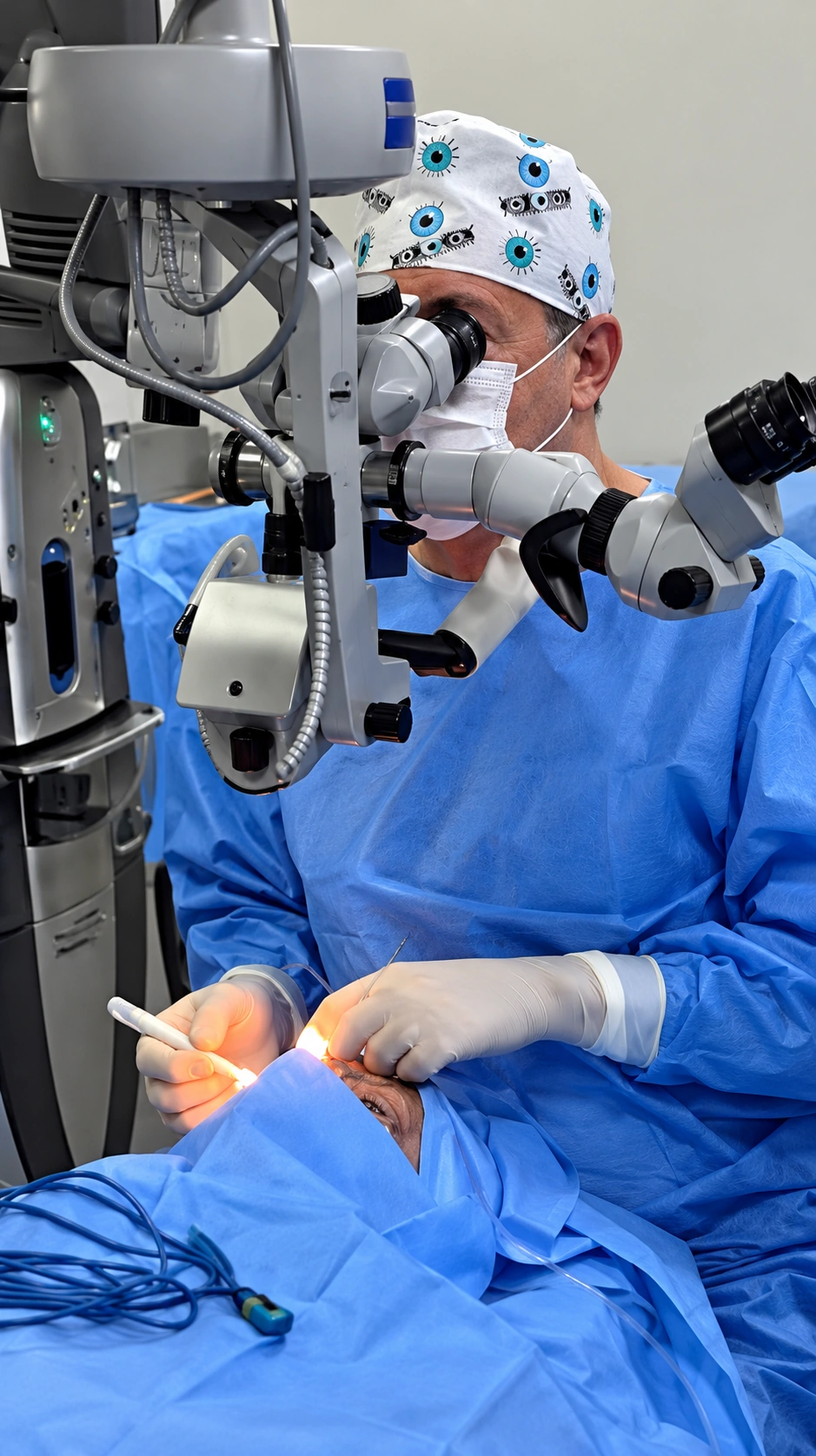 Dr. Carlo Wille durante cirurgia oftalmológica, em imagem fornecida pela família
